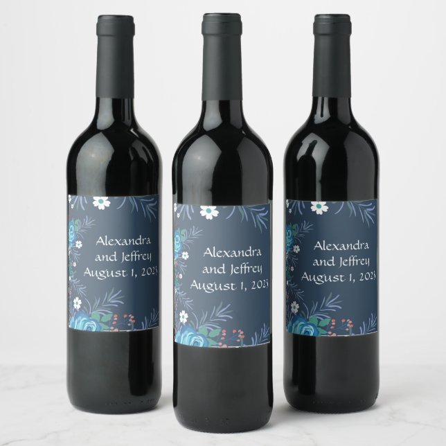 Vin-druvor, Personlig Blommor (blått) Vinflaska Etikett (Flaskor)
