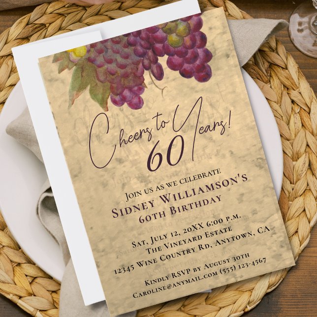 Vin Elegant 60-årsfirande Skål för 60 år Inbjudningar (Skapare uppladdad)