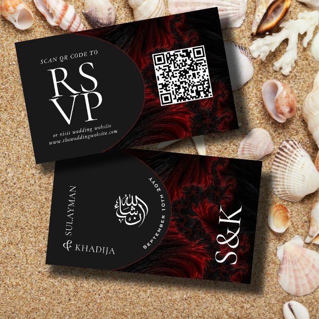 Vin Elegant QR-kod RSVP Muslimsk Bröllopswebbplats Tilläggskort (Skapare uppladdad)