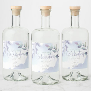 Vin eller Beer Rustic Watercolor Aqua Lilac Löv Spritflaskor Etikett