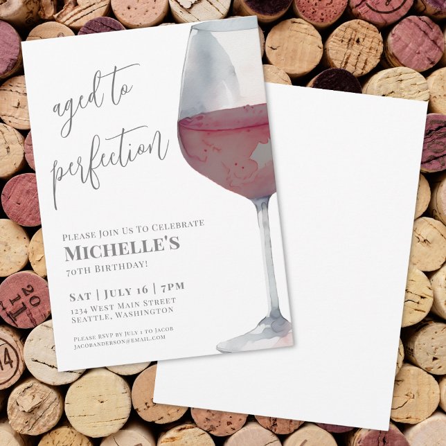 Vin enkel 70:e Födelsedagsfesten Inbjudningar (Wine Simple 70th Birthday Party Invitation)