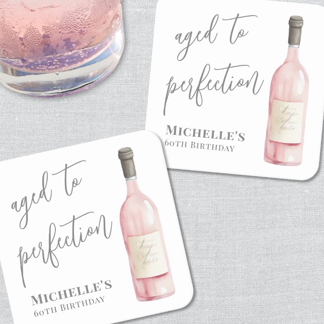 Vin enkel Åldras till prefektion födelsedag Underlägg Papper Kvadrat (Wine Simple Aged To Perfection Birthday Square Paper Coaster )