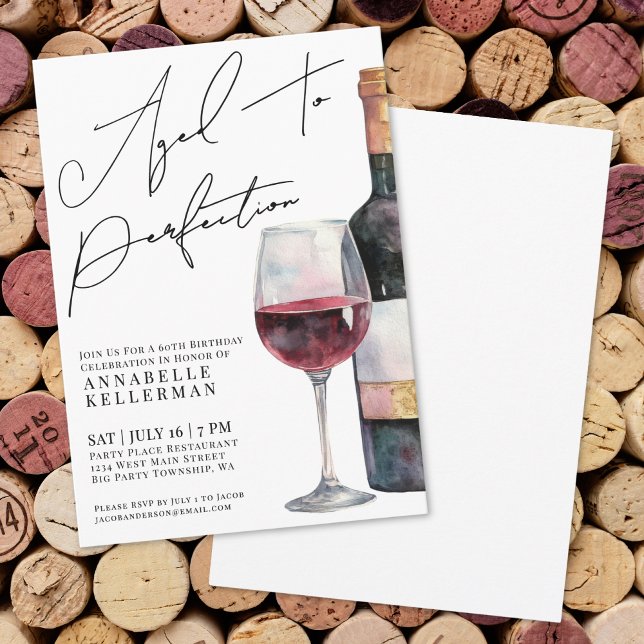 Vin Enkel Vuxen Födelsedagsfest Inbjudningar (Wine Simple Adult Birthday Party Invitation)