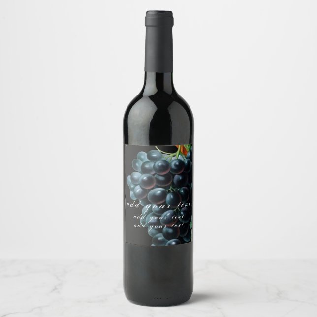 VIN-ETIKETT: ANPASSADET "VINTAGE GRAPES" VINFLASKA ETIKETT (Framsida)