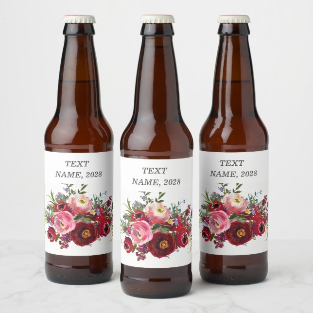 VIN-ETIKETT - blommigt Ölflaska Etikett (Flaskor)
