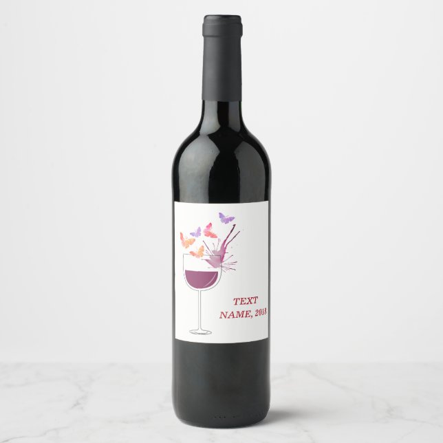 VIN ETIKETT - fjäril, röd vin (Framsida)