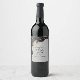 Vin-etikett för Black Blommigt Bröllop Vinflaska Etikett