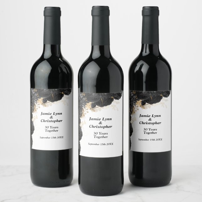 Vin-etikett för Black Blommigt Bröllop Vinflaska Etikett (Flaskor)
