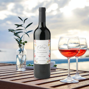 Vin-etikett för Vår Multi Färg Blommigt Vinflaska Etikett