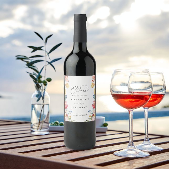 Vin-etikett för Vår Multi Färg Blommigt Vinflaska Etikett (Skapare uppladdad)