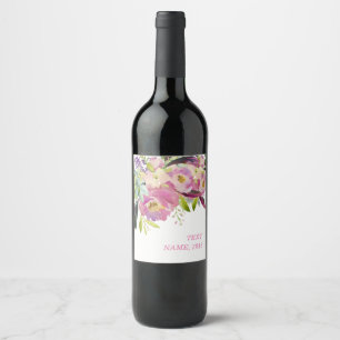 VIN-ETIKETT - vår blommigt, rosa blommigt Vinflaska Etikett