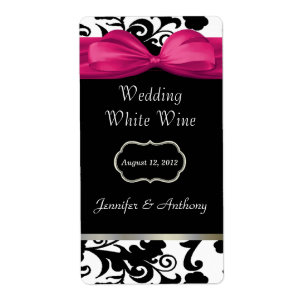 Vin-etiketter för chic Black & White Damask Fraktsedel