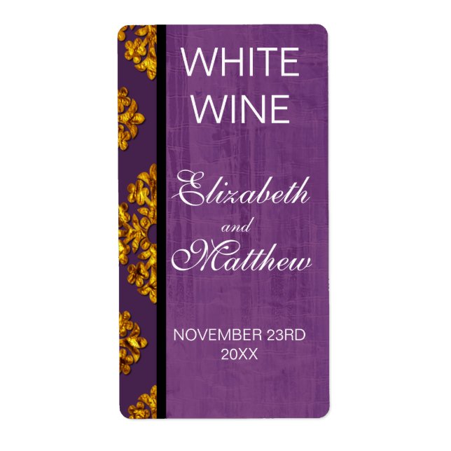 Vin-etiketter för Guld Damask-bröllop Fraktsedel (Framsidan)