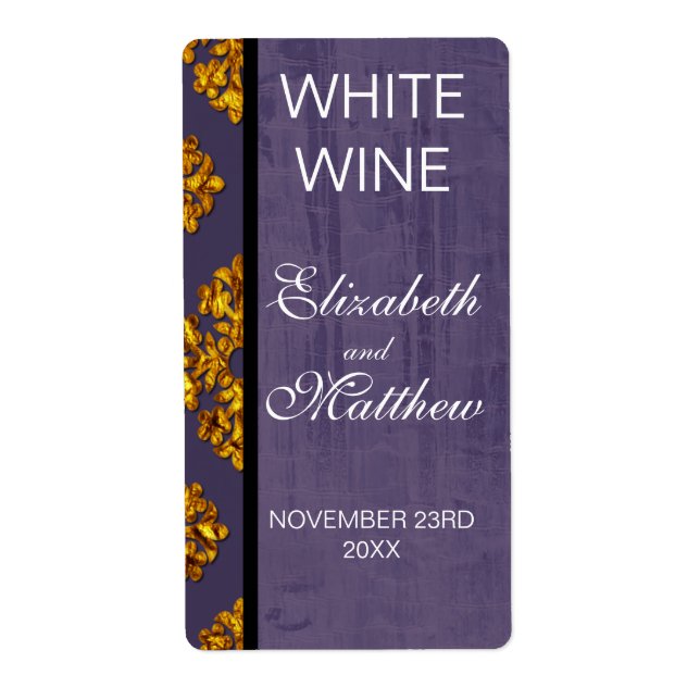 Vin-etiketter för Guld Damask-bröllop Fraktsedel (Framsidan)