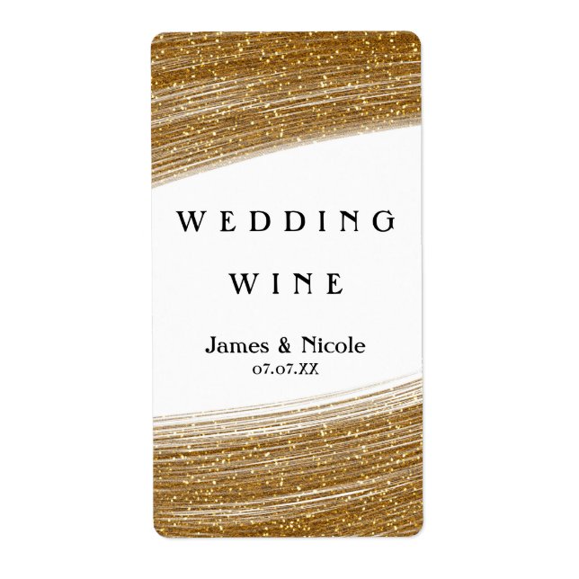 Vin-etiketter för guld Glitter & Vita Gnistran Ele Fraktsedel (Framsidan)
