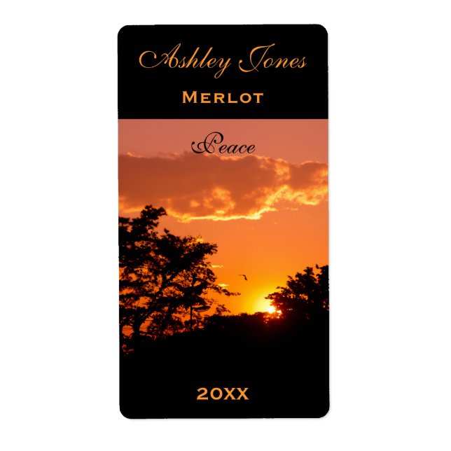 Vin-etikettmall Orange Sunset Bird Silhoutte Fraktsedel (Framsidan)