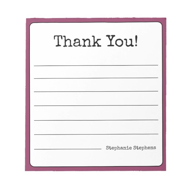 Vin Färgad Retro Tack Ditt Namn Linjerad Anteckningsblock (Framsida)
