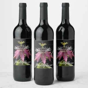 Vin flaska dekal, passiflora vinflaska etikett