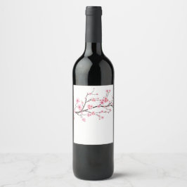 VIN FLASKA-ETIKETT: SAKURA CHERRY BLOMMAR VINFLASKA ETIKETT