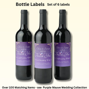 Vin Flaska-etiketter, Lila Mauve Flowers Vinflaska Etikett