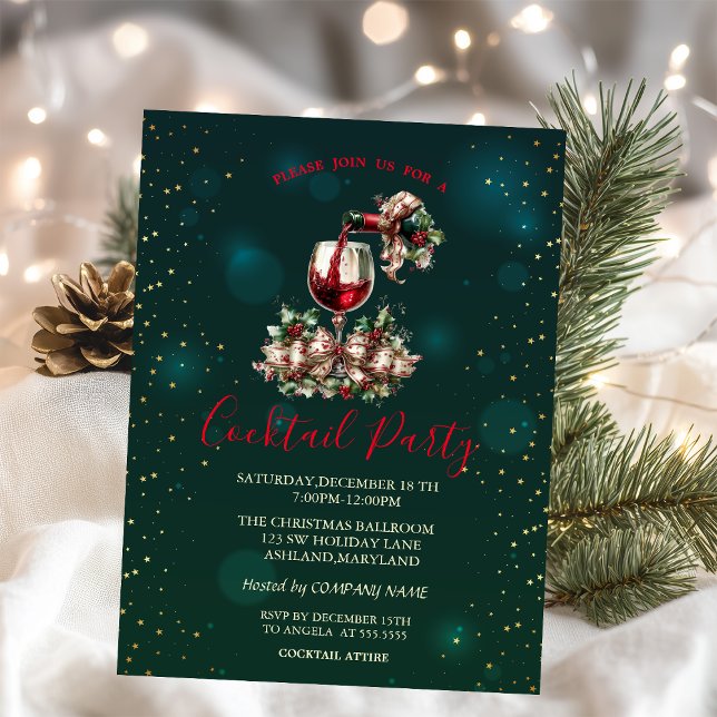 Vin Flaska Glas Stjärnor Grön Julfest  Inbjudningar (Skapare uppladdad)
