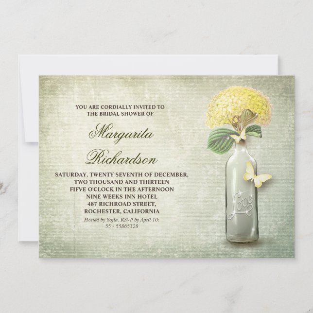 VIN FLASKA & GULA BLOMMOR MÖHIPPA INBJUDAN (Framsida)