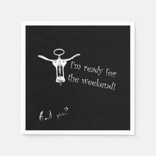 Vin flaska Korkskruvens Redo för Helg Napkin Pappersservett (Framsidan)