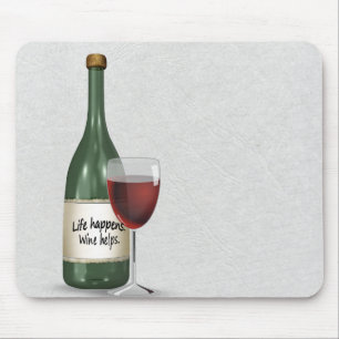 Vin flaska och glas med citat musmatta