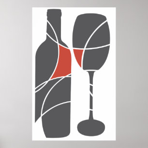 Vin flaska och glas poster