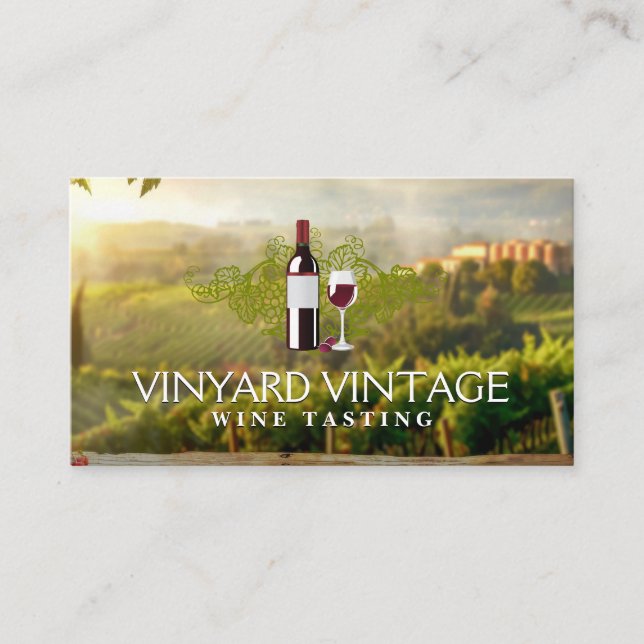 Vin Flaska och glas | Vineyard Gods Visitkort (Framsida)