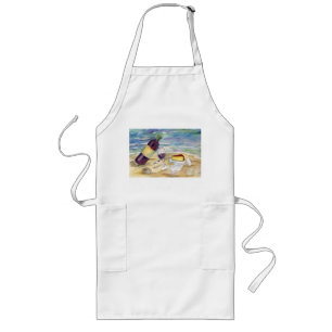 Vin Flaska och glasögon på Beach Apron Långt Förkläde