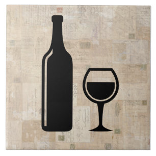 Vin Flaska och Vin glaset Antique Vintage Frimärke Kakelplatta