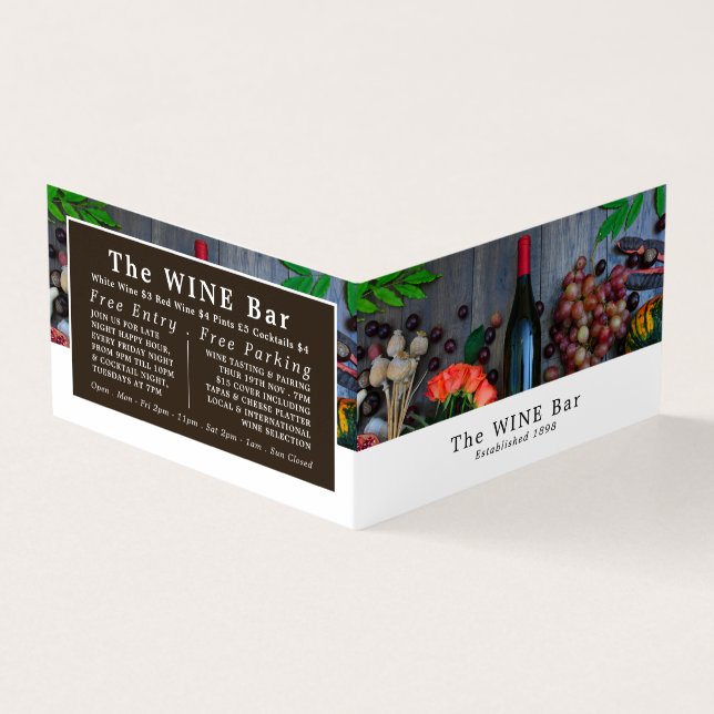 Vin Flaska Visning, Vin Pub/Winery,, närmare uppgi Visitkort (Utsida)