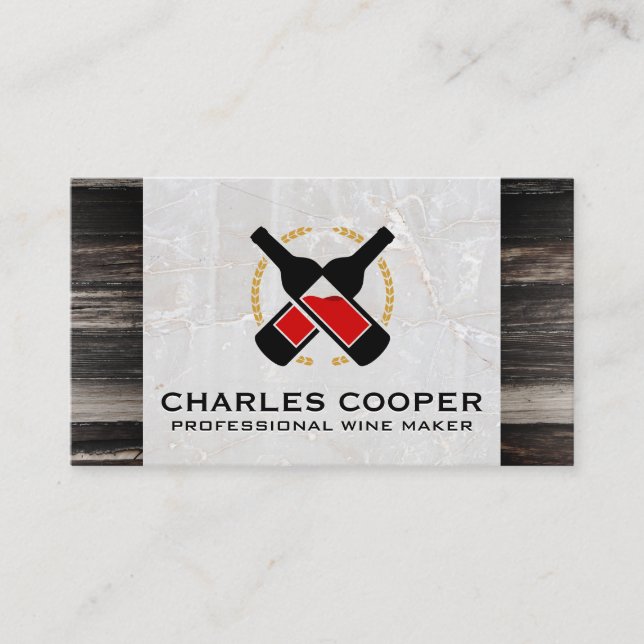 Vin Flaskor | Affärskort av marmor och trä Visitkort (Framsida)