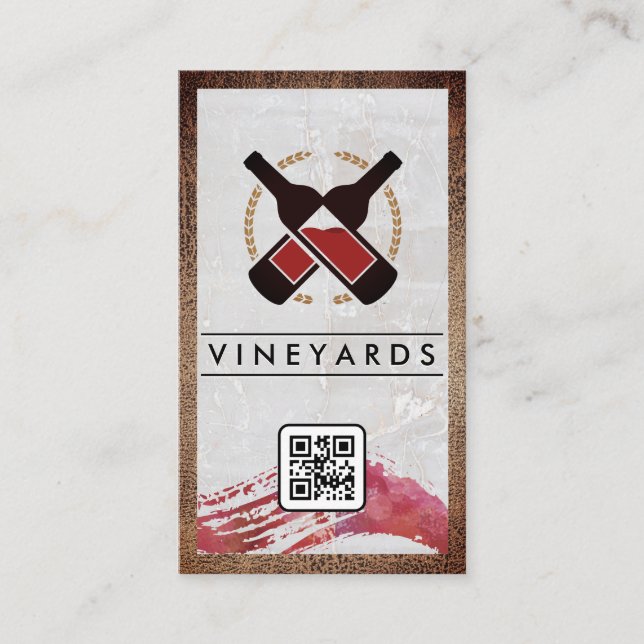 Vin Flaskor Logotyp | Marble | QR-kod Visitkort (Framsida)