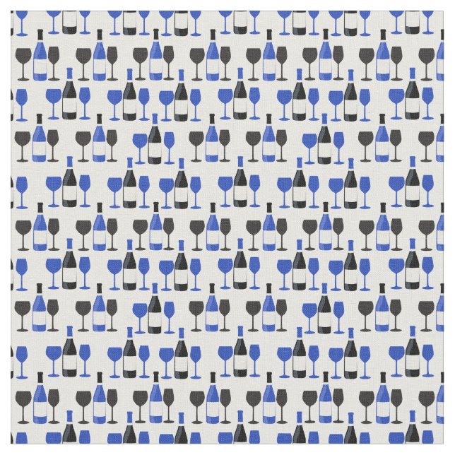 Vin Flaskor med två vin glasögon i blått mönster Tyg (Närbild)