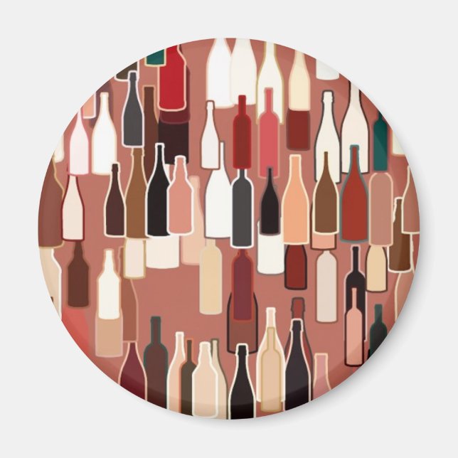 Vin flaskor mönster, färg, terracotta magnet (Framsidan)