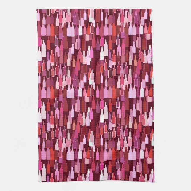 Vin flaskor, plommonskuggor, burgundbakgrund kökshandduk (Vertikal)