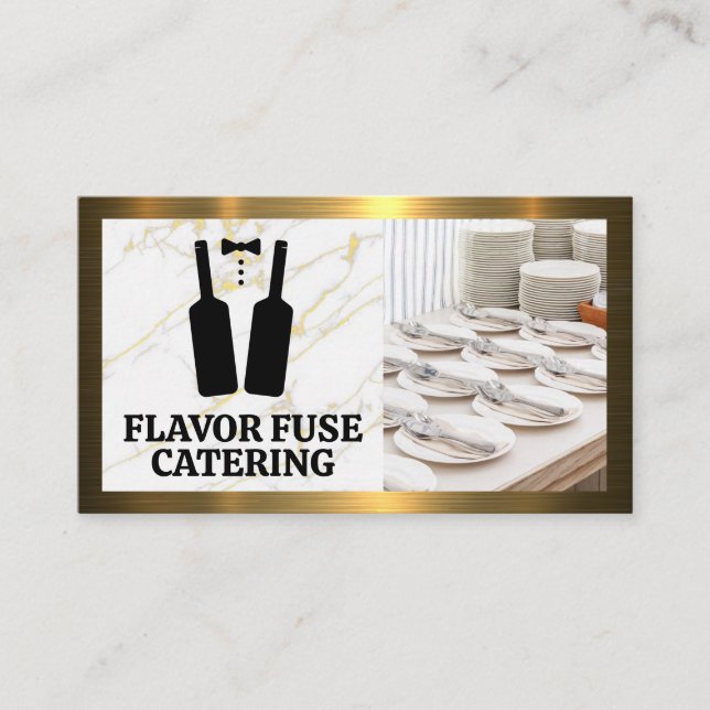 Vin Flaskor Tux Catering Logotyp  | Dinnerware Visitkort (Framsida)