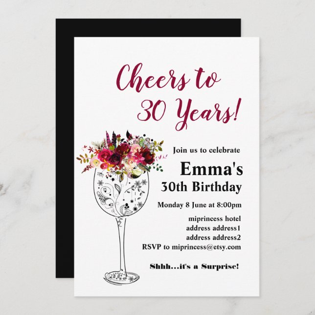 Vin födelsedag, Cheers till! Inbjudningar (Fram/baksida)