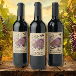 Vin Födelsedag Skål för 50 Elegant Rustik Vin Vinflaska Etikett