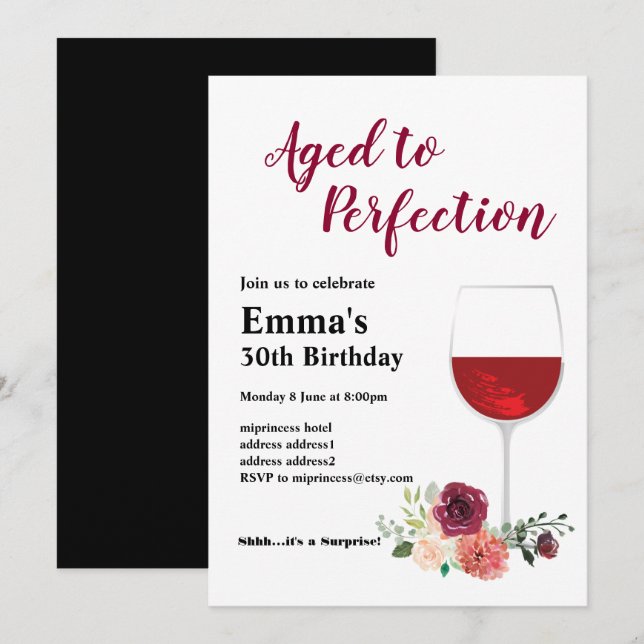 Vin födelsedagsinbjudan, Åldras till Perfection In Inbjudningar (Fram/baksida)
