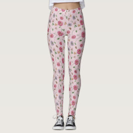 Vin för rosa och Lila Blommigt Leggings