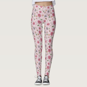 Vin för rosa och Lila Blommigt Leggings