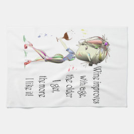 Vin förbättrar med humoristiskt vinordstäv för kökshandduk