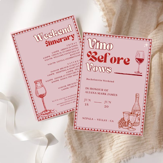 Vin före löften Bachelorette Weekend Itinerary Inbjudningar (Skapare uppladdad)