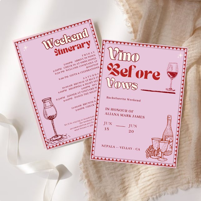 Vin före löften Bachelorette Weekend-resplan Inbjudningar (Skapare uppladdad)