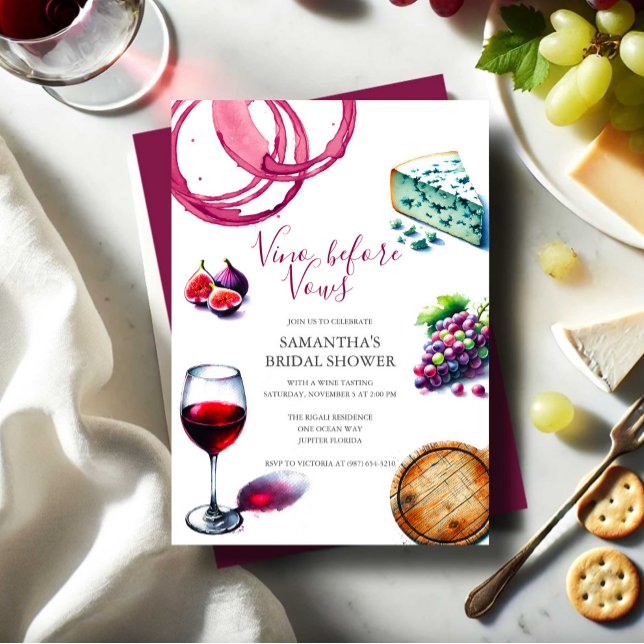 Vin före löften Handritad bröllopsdusch Inbjudningar (Wine bridal shower invitations vino before vows red hand drawn rustic theme)