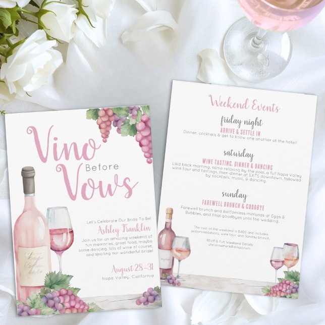 Vin före vänner Speningsfest för bruden Inbjudningar (Vino Before Vows Bachelorette Party Invitation)
