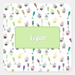 Vin Glas Cup Cake Mönster Vegan Festmat  Fyrkantigt Klistermärke